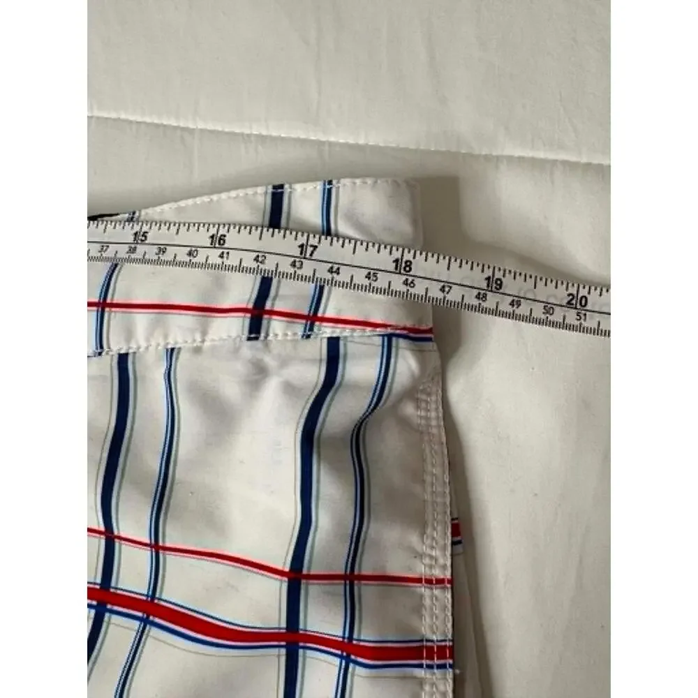 Speedo Men's XL Swim Trunks White Red Blue Plaid Board Shorts Drawstring Mesh Li